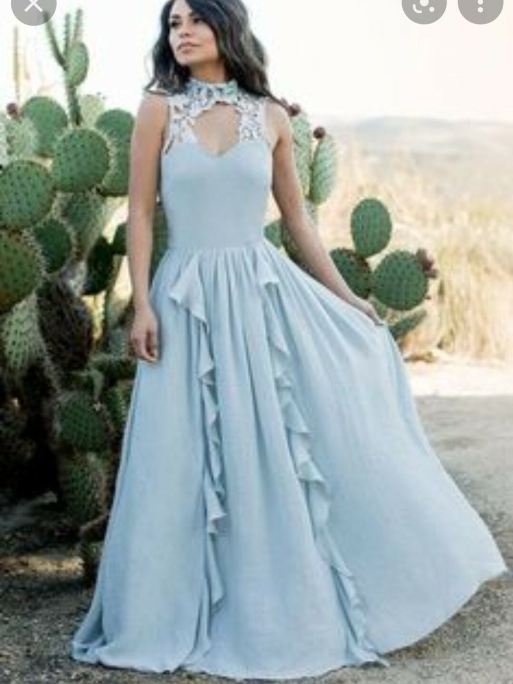 Joyfolie Light Blue Lace-Trim Theodora Dress
